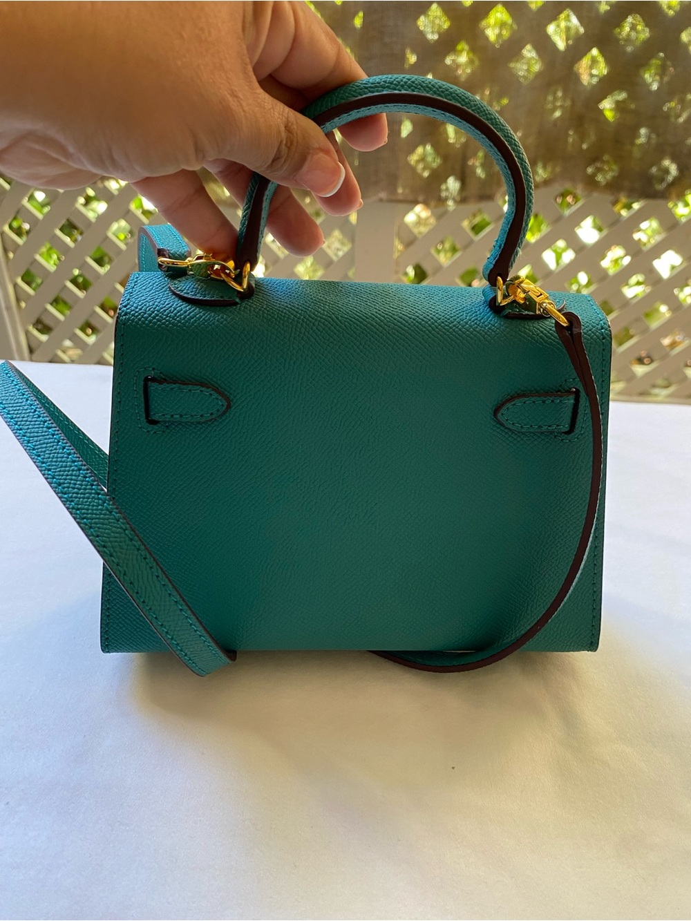 Lily & Bean Kelly-Style Top Handle Bag in Teal with Gold Hardware - Picture 5 of 7